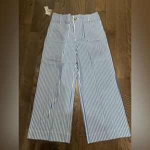 Blue and White Striped Wide-Leg Pants